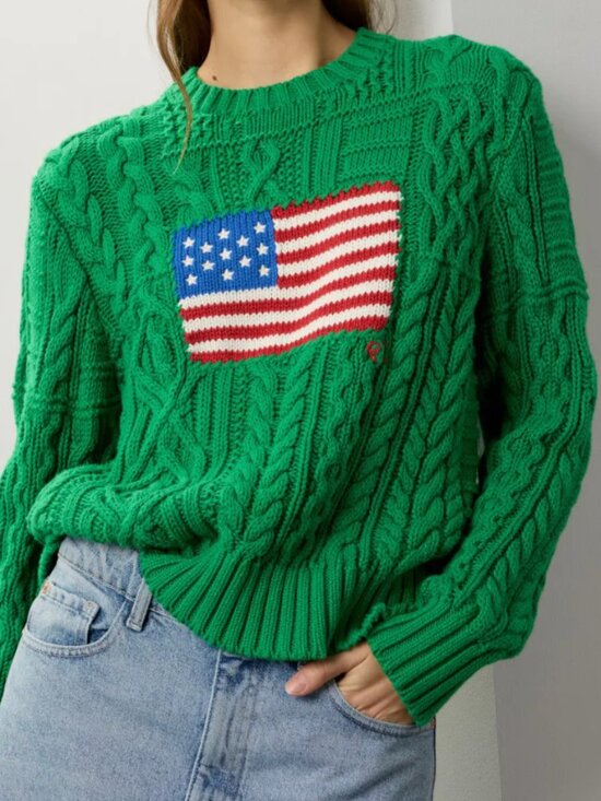 Polo Ralph Lauren Sweaters - Polo Ralph Lauren Aran Flag Sweater Green Size Medium